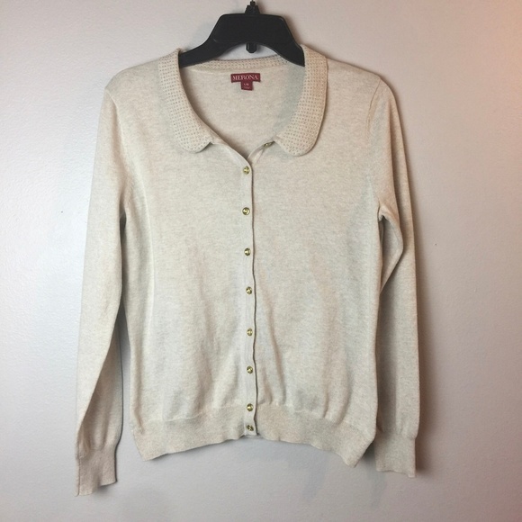 Merona Beige Cardigan Sweater w/ Peter Pan Collar - Picture 1 of 4